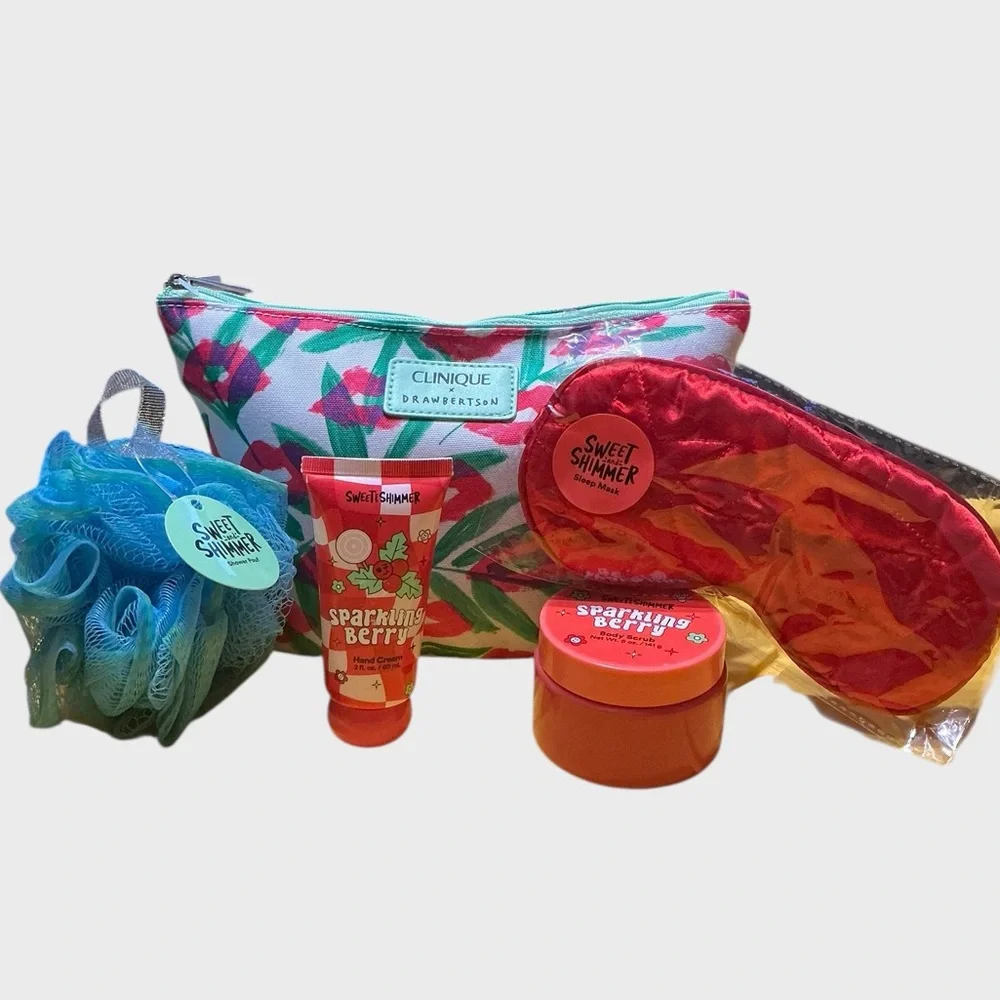Clinique x Drawbertson Floral Lips Bag w/ Sweet Shimmer Beauty & Spa Set